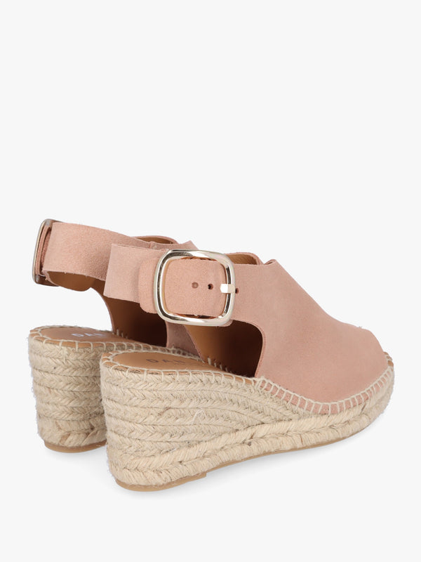 Kathie Nude Suede Peep Toe Sling Back Wedge Espadrilles
