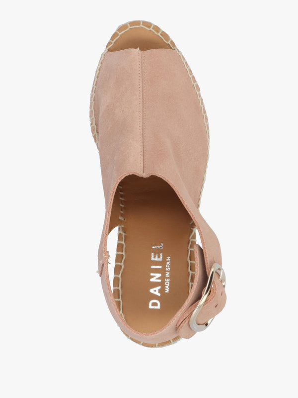 Kathie Nude Suede Peep Toe Sling Back Wedge Espadrilles