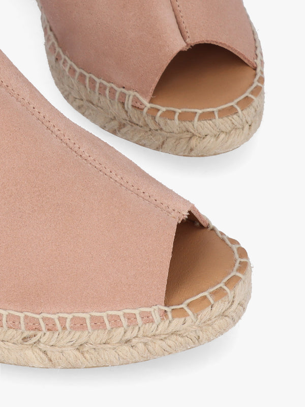 Kathie Nude Suede Peep Toe Sling Back Wedge Espadrilles