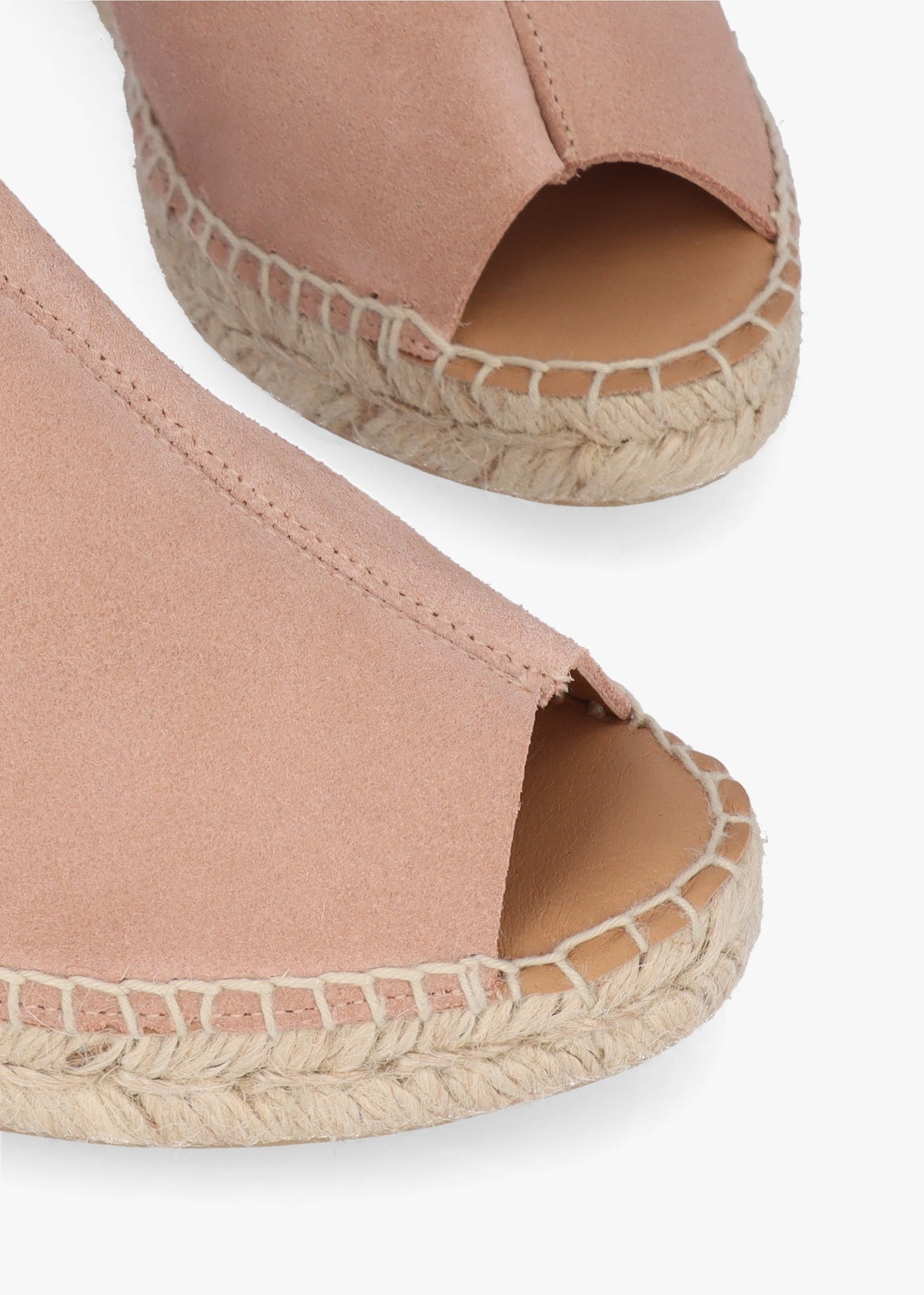 Kathie Nude Suede Peep Toe Sling Back Wedge Espadrilles
