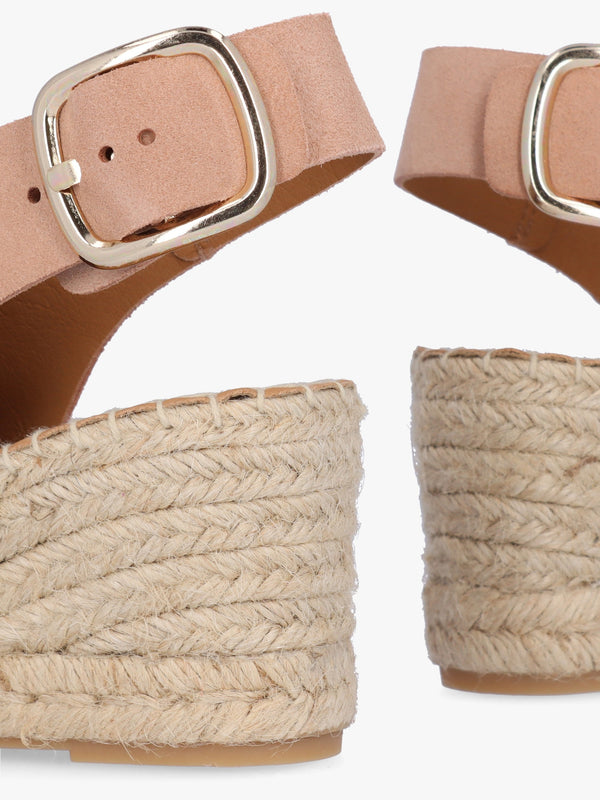 Kathie Nude Suede Peep Toe Sling Back Wedge Espadrilles