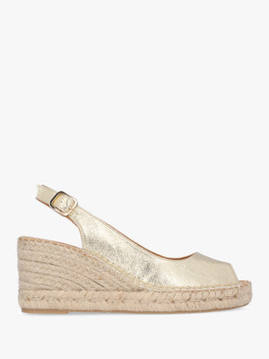 Kate Gold Leather Peep Toe Wedge Espadrilles