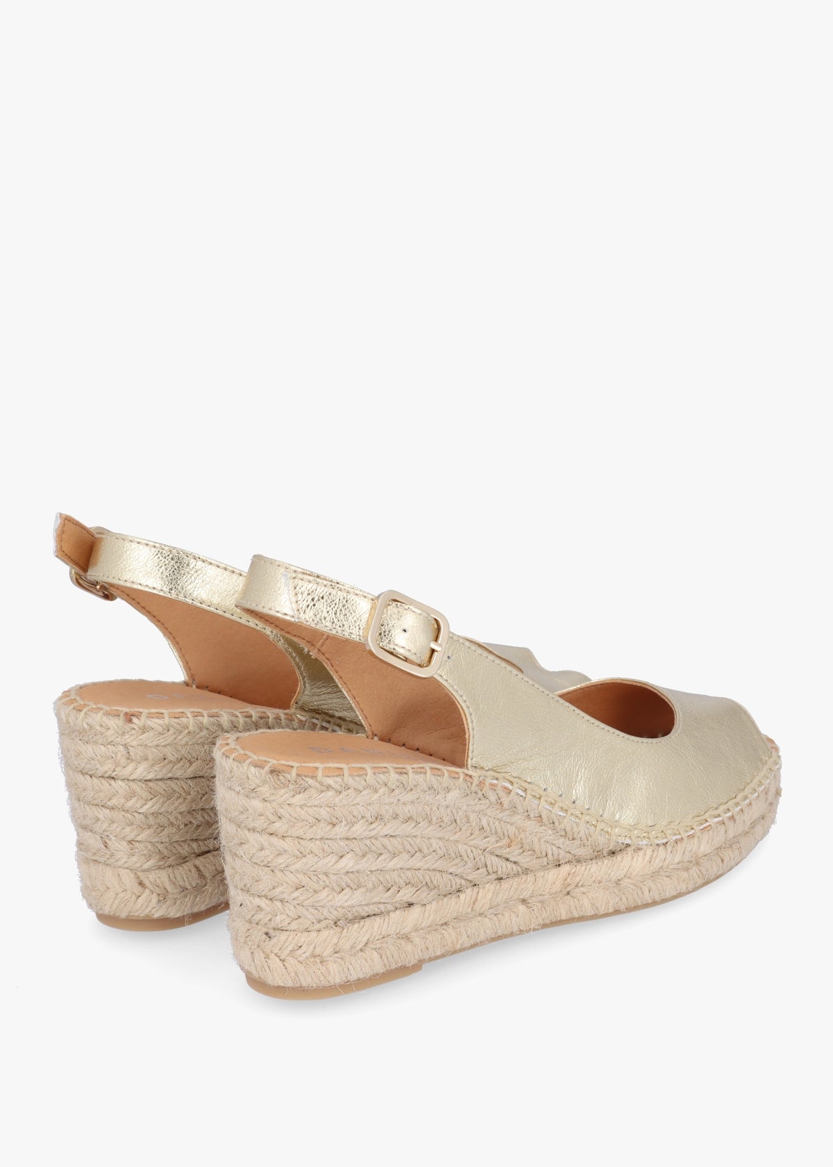 Kate Gold Leather Peep Toe Wedge Espadrilles