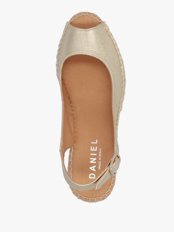 Kate Gold Leather Peep Toe Wedge Espadrilles