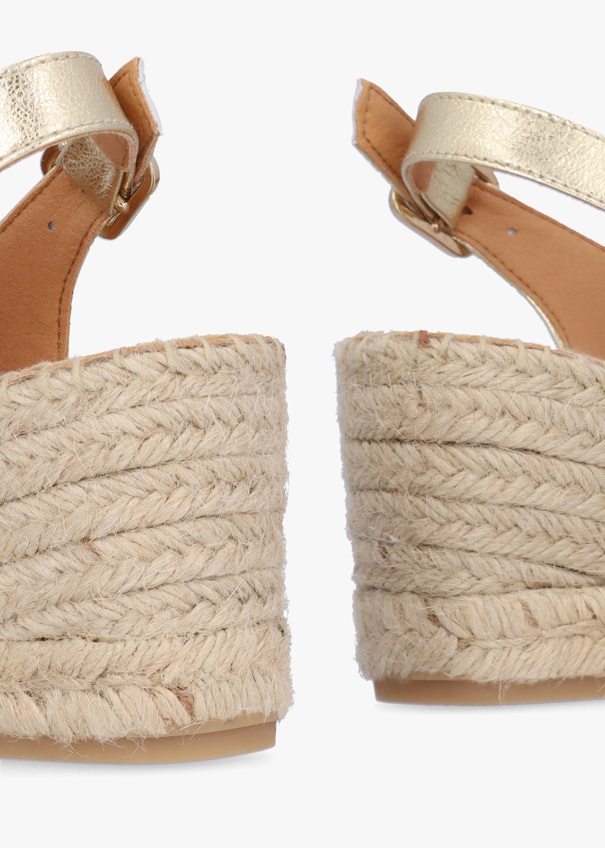 Kate Gold Leather Peep Toe Wedge Espadrilles