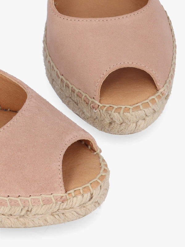 Kate Nude Suede Peep Toe Wedge Espadrilles