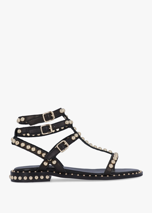 Eternal Black Leather Studded Gladiator Sandals
