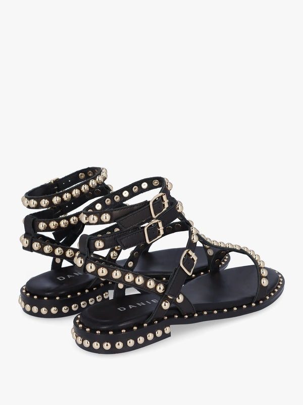 Eternal Black Leather Studded Gladiator Sandals