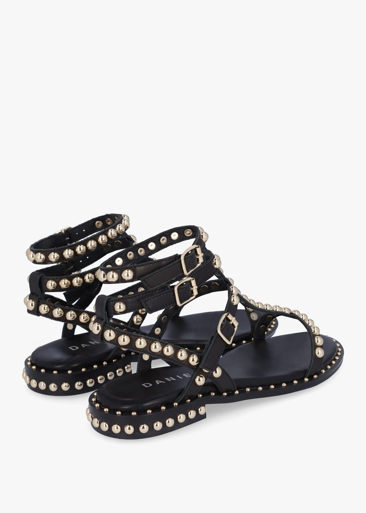 Eternal Black Leather Studded Gladiator Sandals
