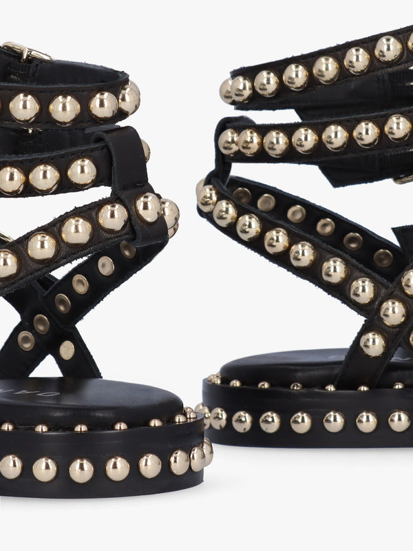 Eternal Black Leather Studded Gladiator Sandals