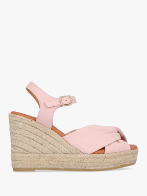Kimberly Pink Leather Knotted Wedge Espadrille Sandals
