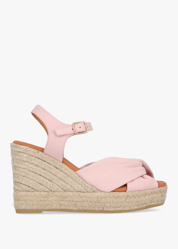 Kimberly Pink Leather Knotted Wedge Espadrille Sandals