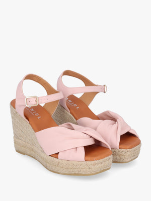 Kimberly Pink Leather Knotted Wedge Espadrille Sandals