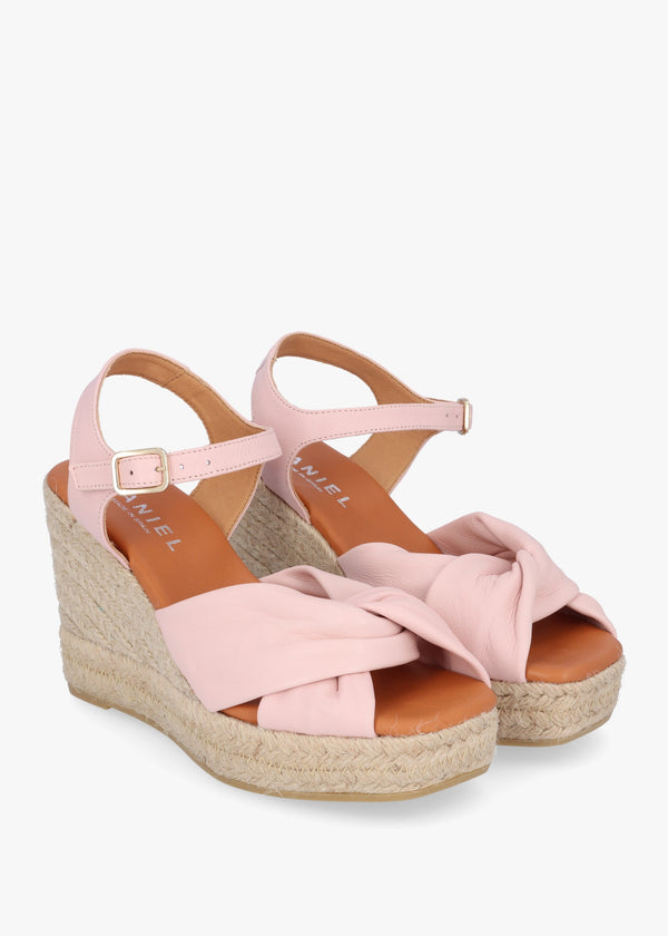 Kimberly Pink Leather Knotted Wedge Espadrille Sandals