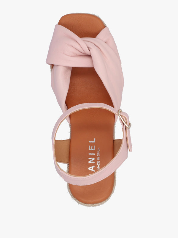Kimberly Pink Leather Knotted Wedge Espadrille Sandals