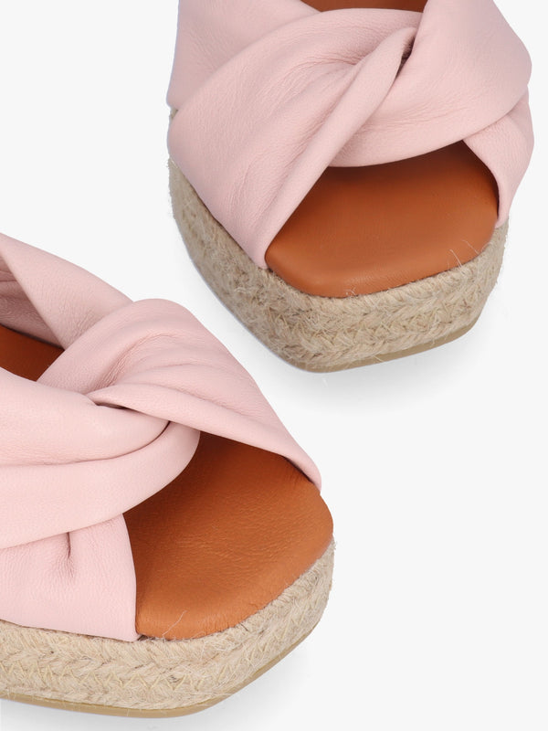 Kimberly Pink Leather Knotted Wedge Espadrille Sandals