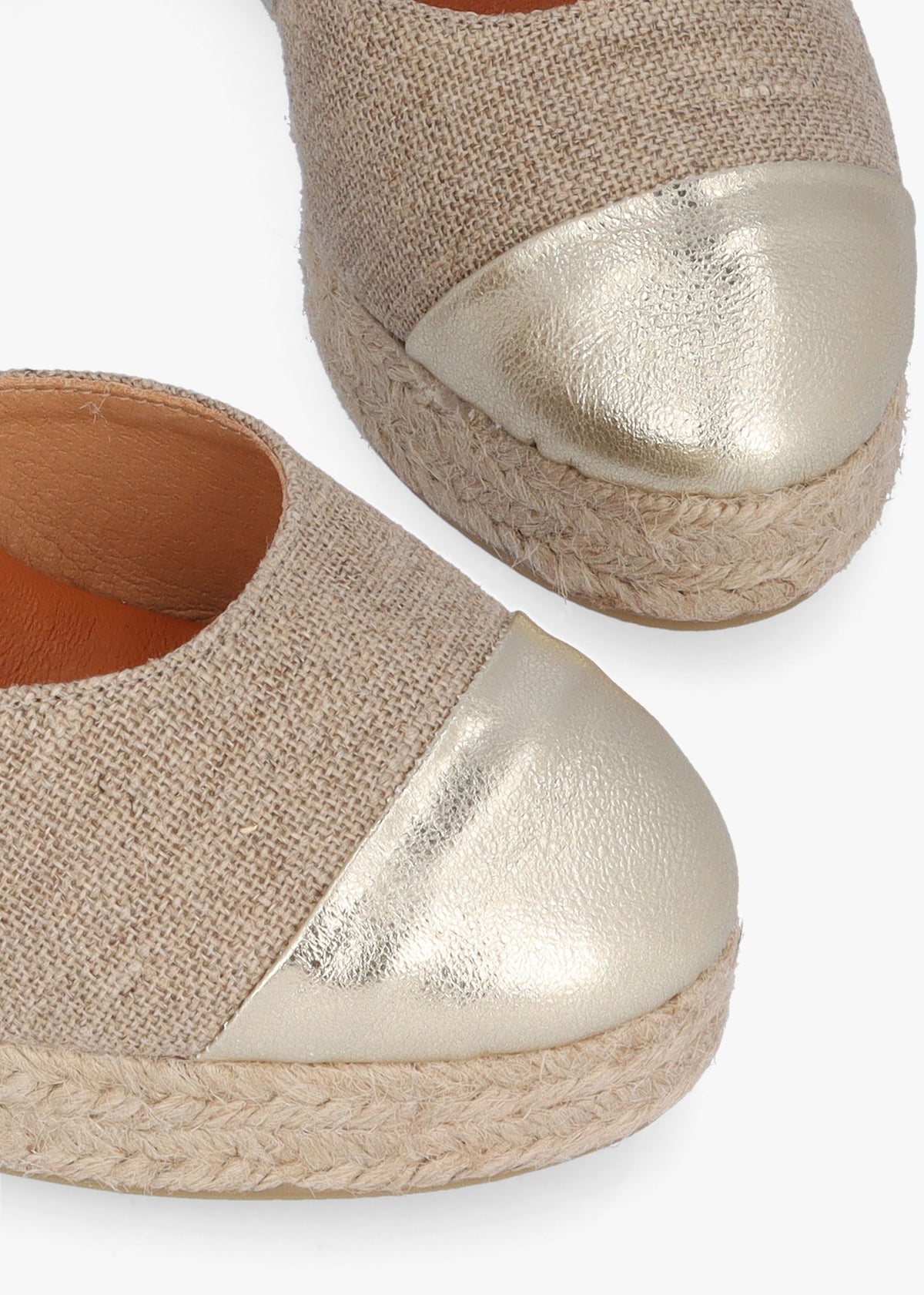 Kendall Beige Textile Gold Leather Toe Cap Wedge Espadrilles