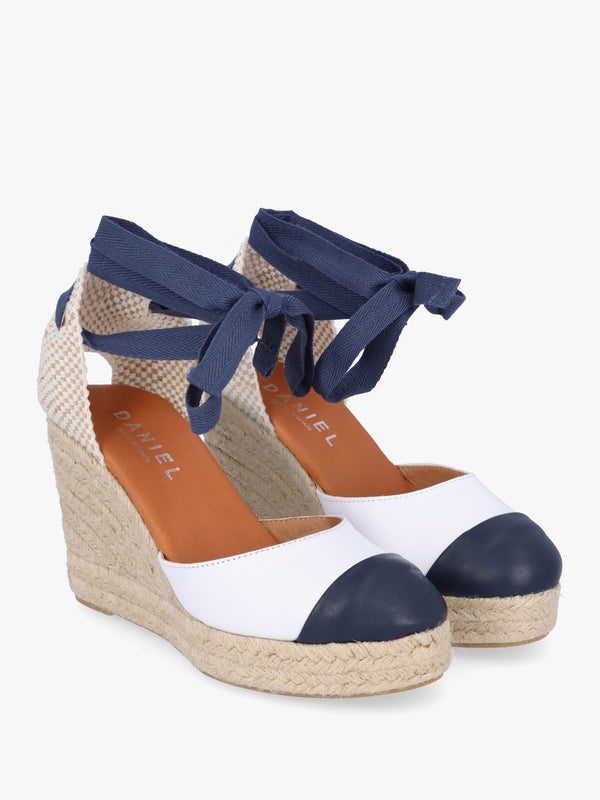 Kendall White Leather Toe Cap Wedge Espadrilles