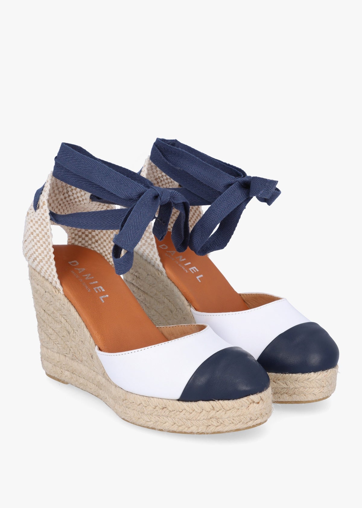 Kendall White Leather Toe Cap Wedge Espadrilles