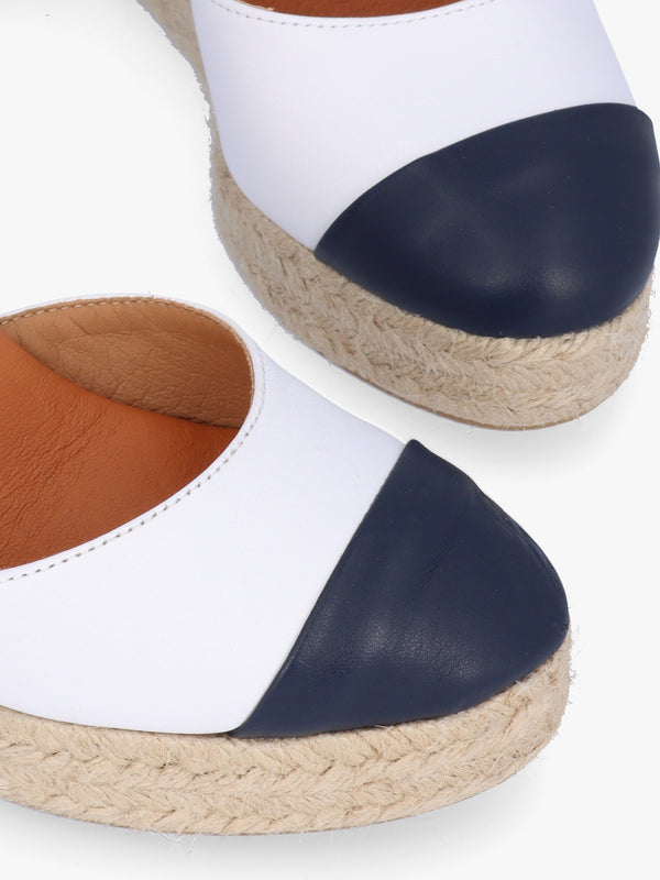 Kendall White Leather Toe Cap Wedge Espadrilles