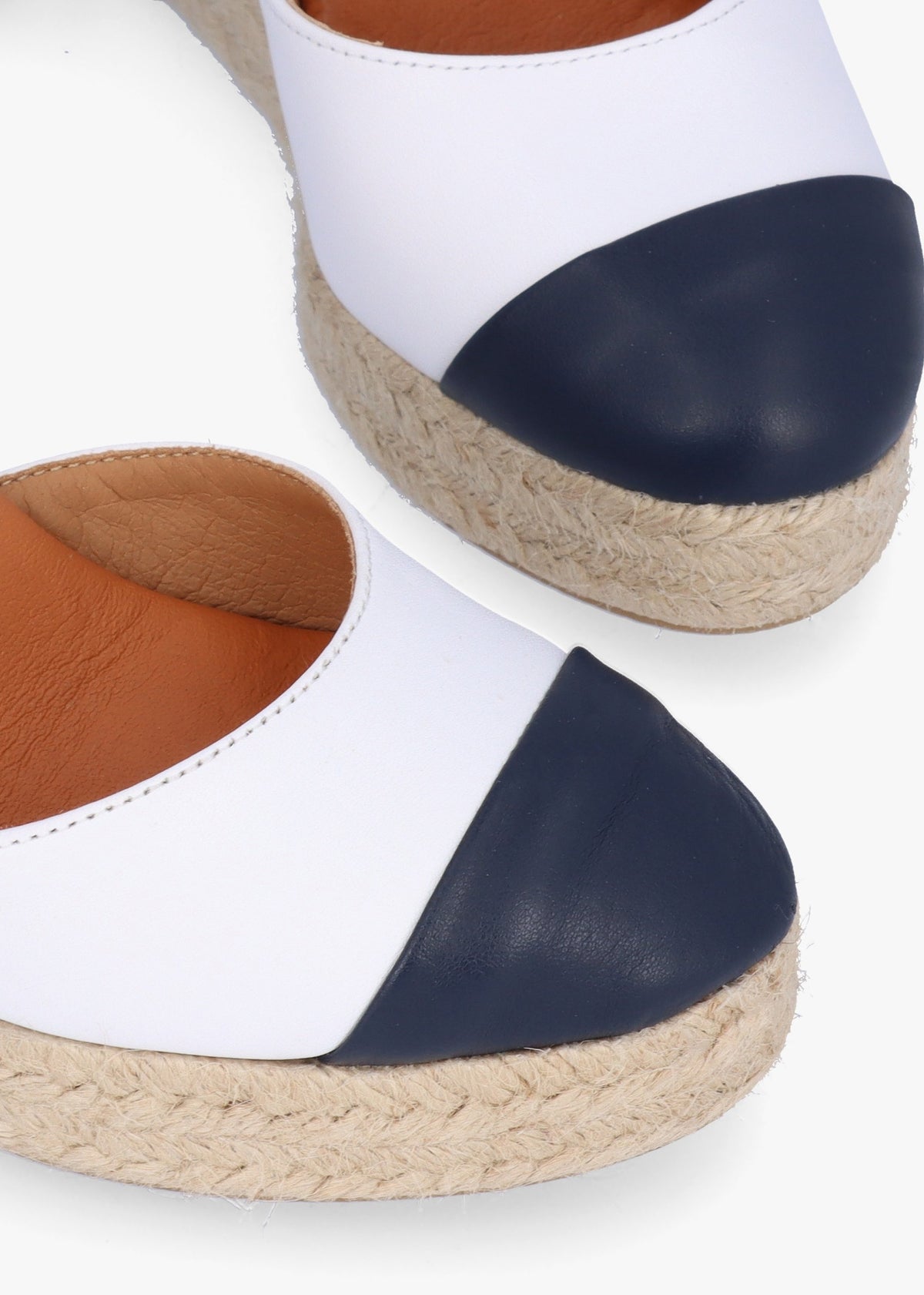 Kendall White Leather Toe Cap Wedge Espadrilles