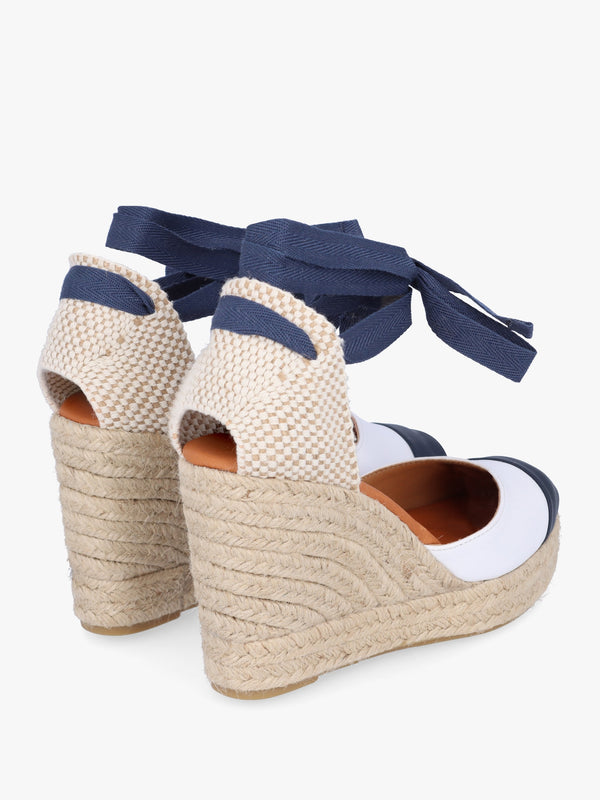 Kendall White Leather Toe Cap Wedge Espadrilles
