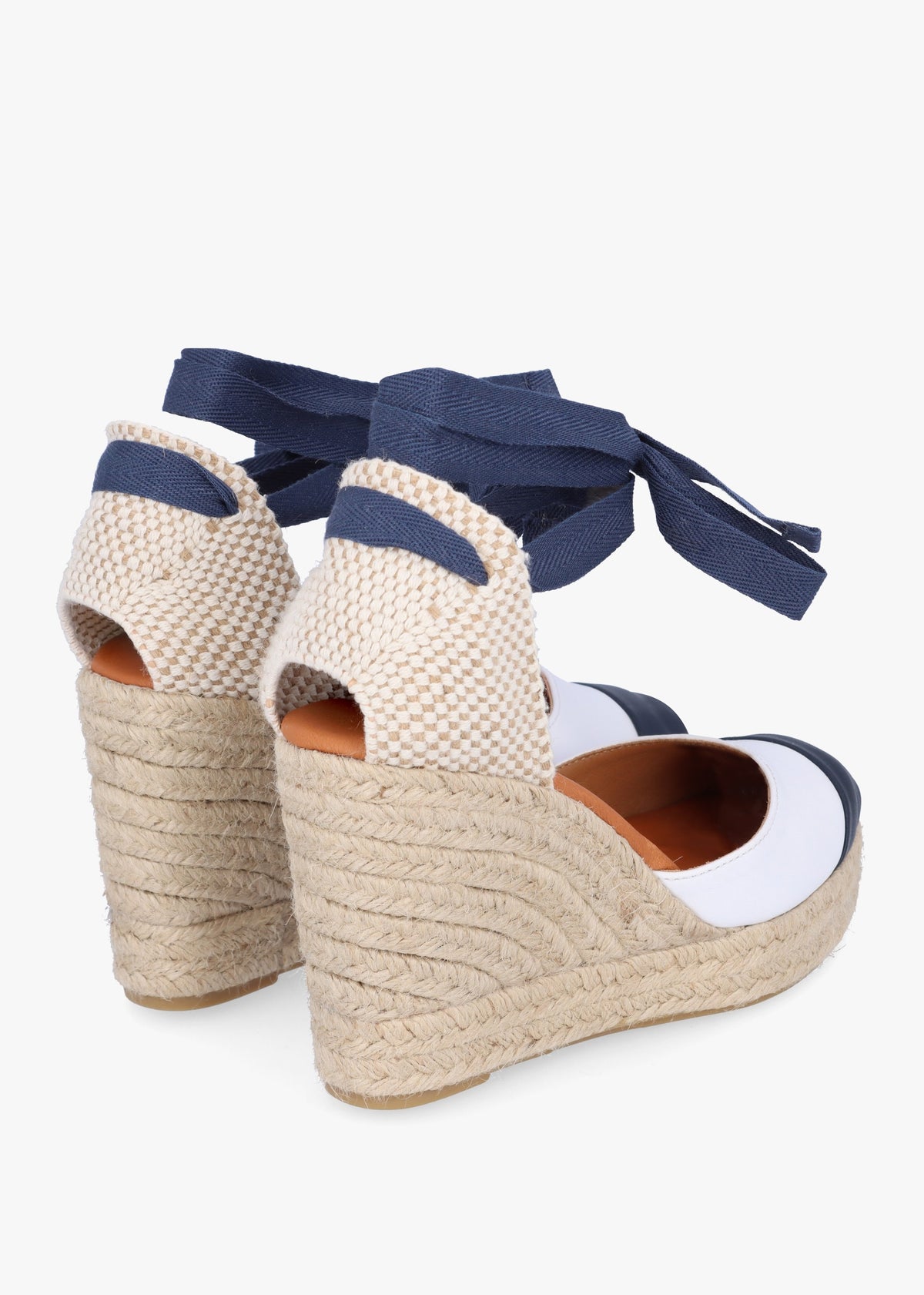 Kendall White Leather Toe Cap Wedge Espadrilles