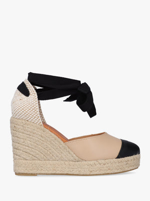 Kendall Beige Leather Toe Cap Wedge Espadrilles