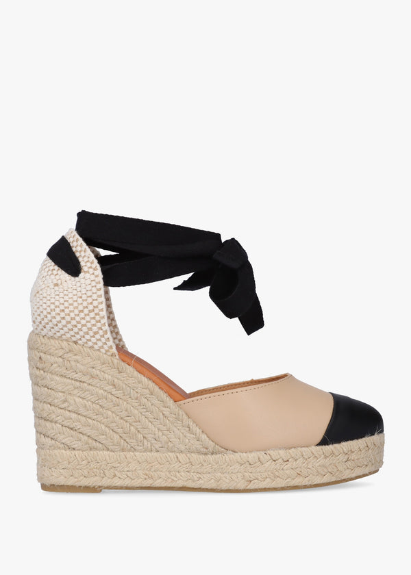 Kendall Beige Leather Toe Cap Wedge Espadrilles