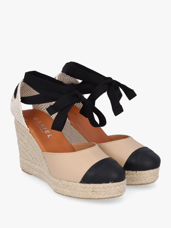 Kendall Beige Leather Toe Cap Wedge Espadrilles
