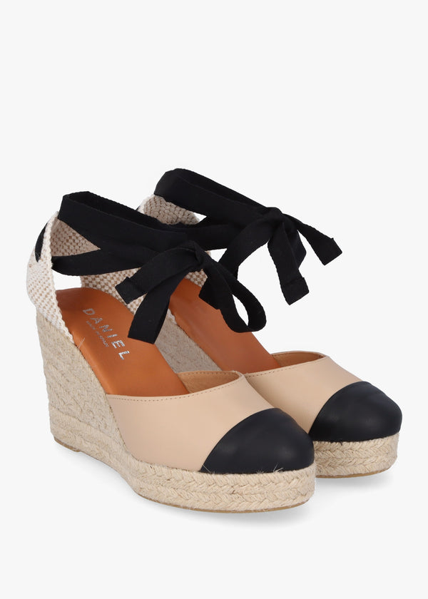 Kendall Beige Leather Toe Cap Wedge Espadrilles