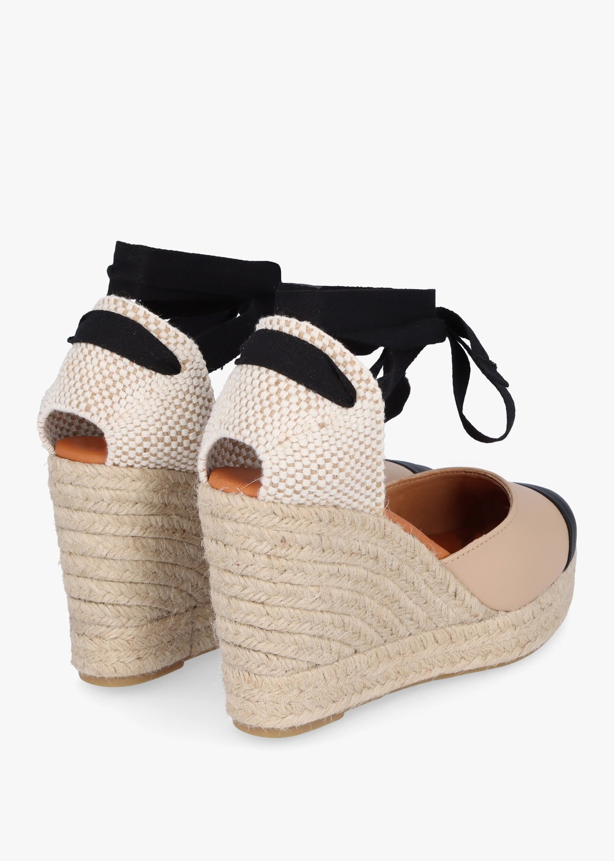 Kendall Beige Leather Toe Cap Wedge Espadrilles