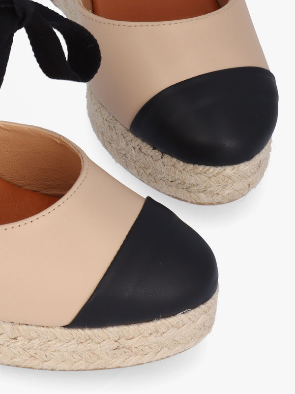 Kendall Beige Leather Toe Cap Wedge Espadrilles
