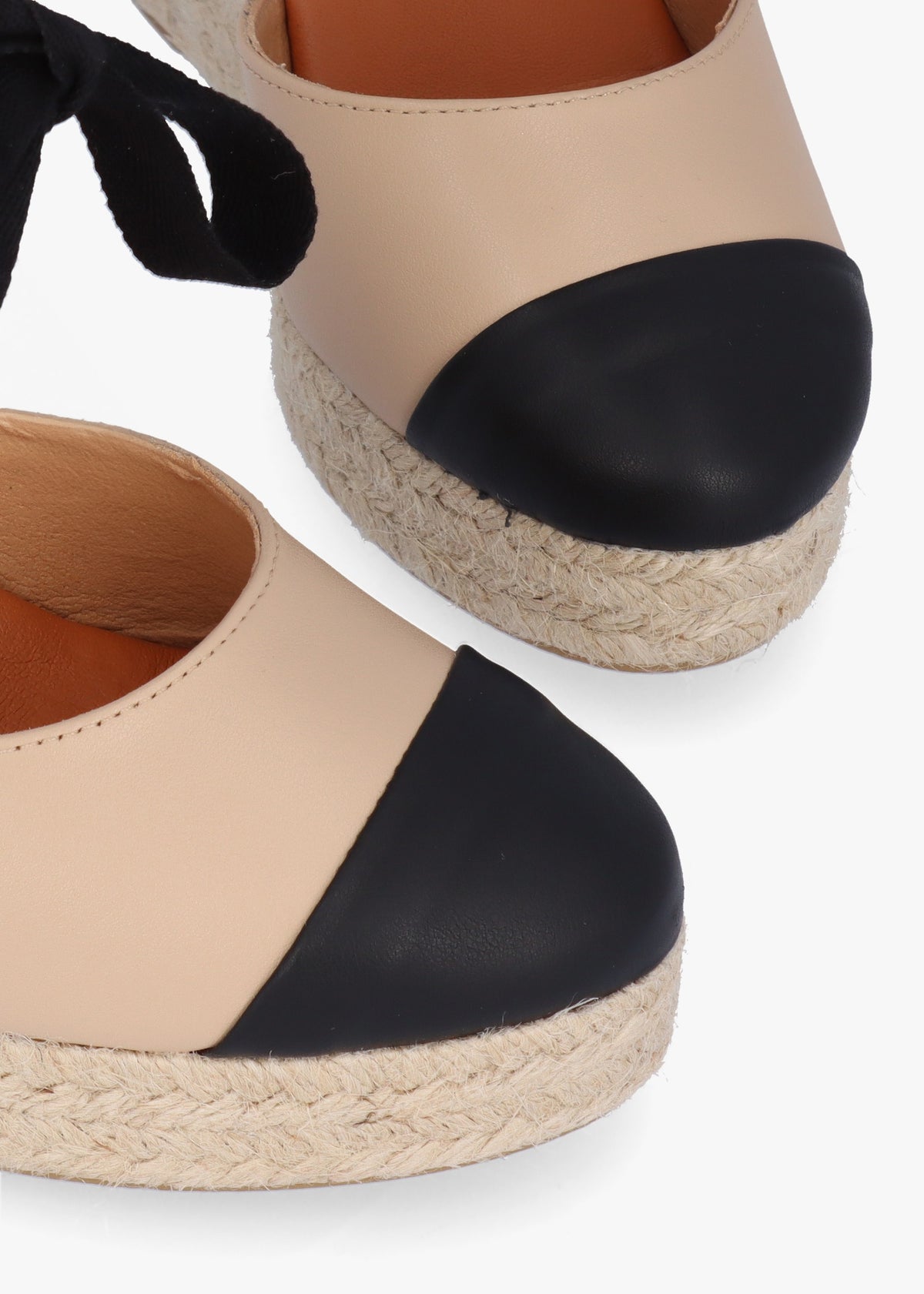 Kendall Beige Leather Toe Cap Wedge Espadrilles