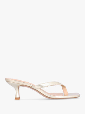 Eden Gold Leather Toe Post Kitten Heel Sandals