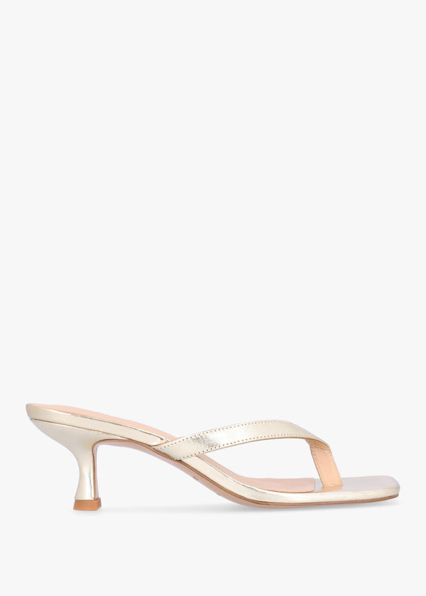 Eden Gold Leather Toe Post Kitten Heel Sandals