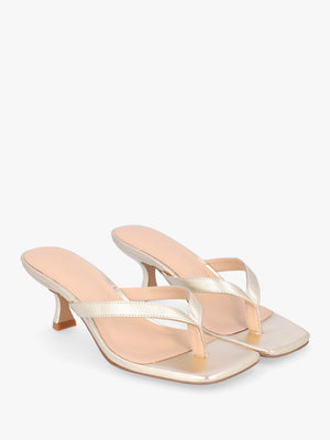 Eden Gold Leather Toe Post Kitten Heel Sandals