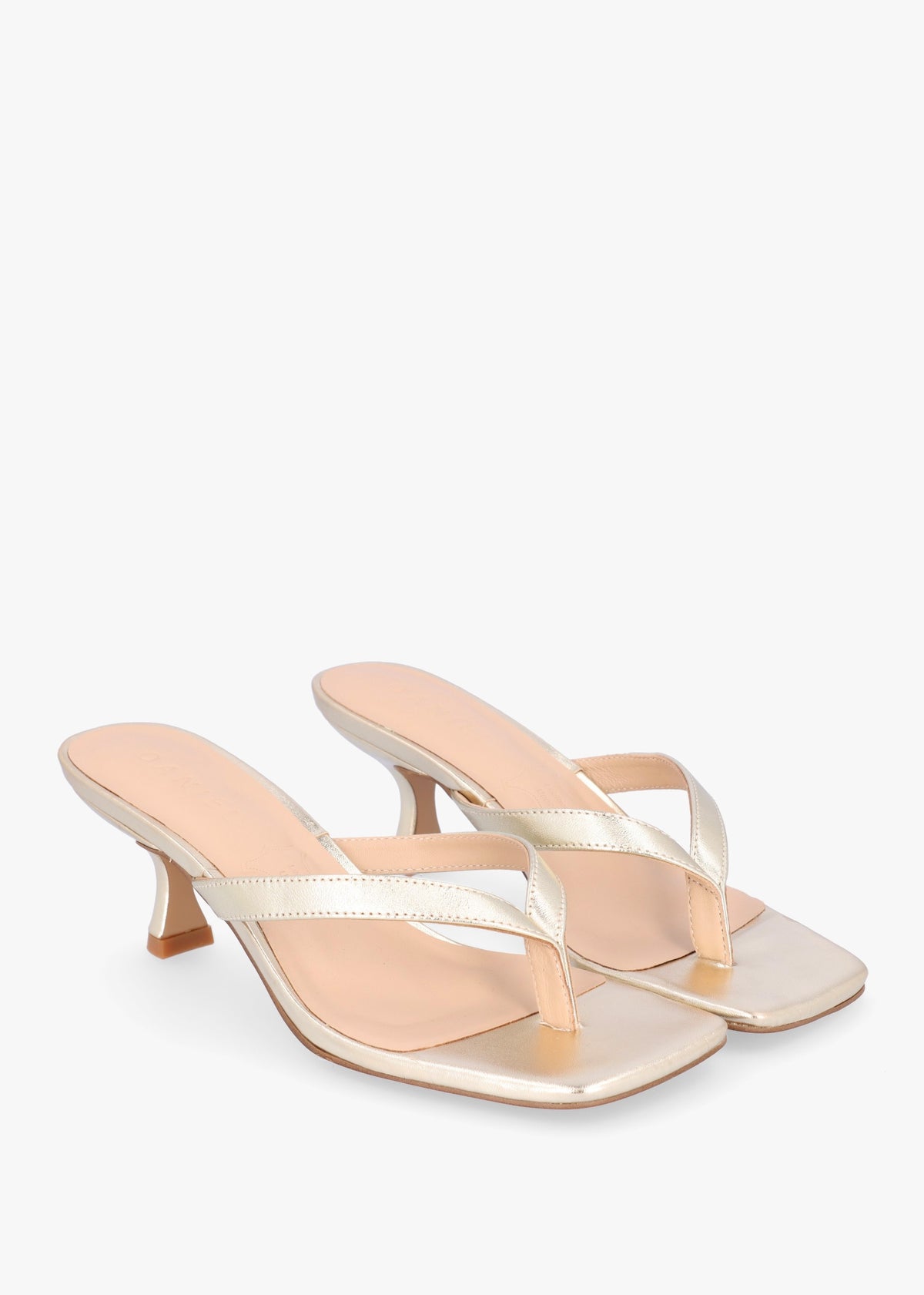 Eden Gold Leather Toe Post Kitten Heel Sandals