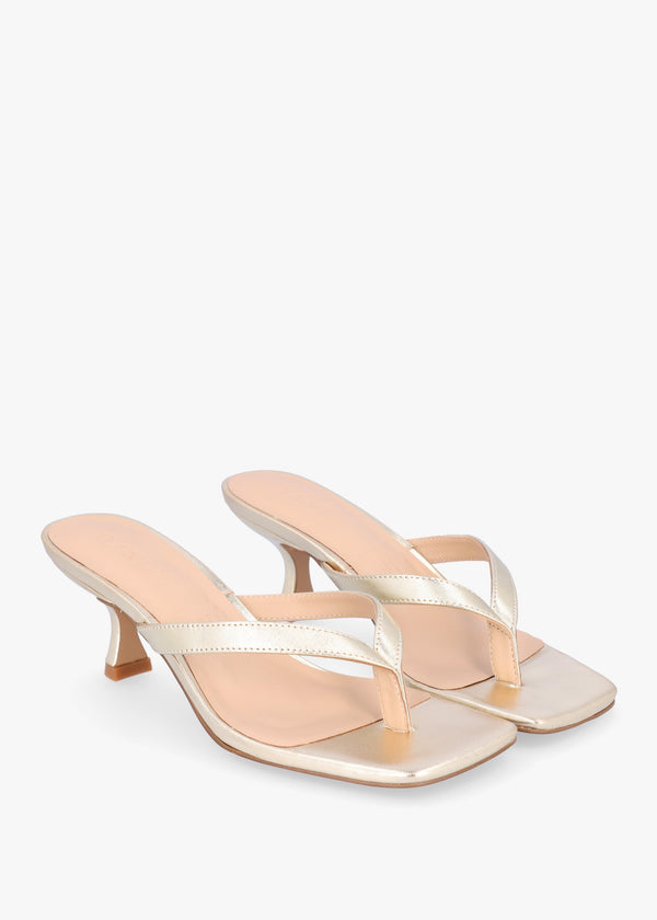 Eden Gold Leather Toe Post Kitten Heel Sandals