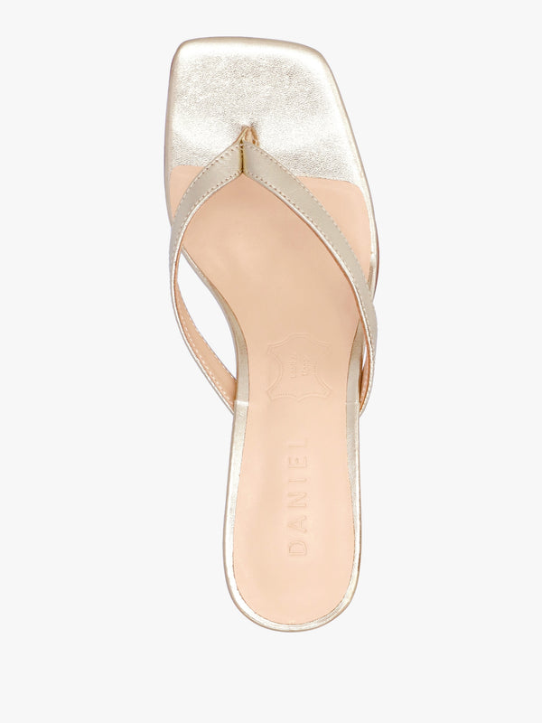 Eden Gold Leather Toe Post Kitten Heel Sandals