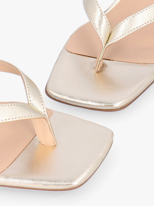 Eden Gold Leather Toe Post Kitten Heel Sandals