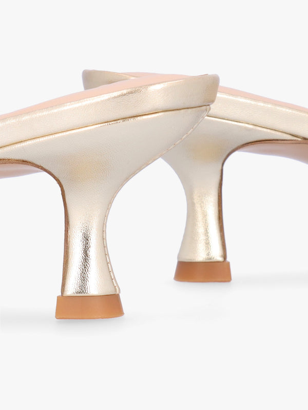 Eden Gold Leather Toe Post Kitten Heel Sandals