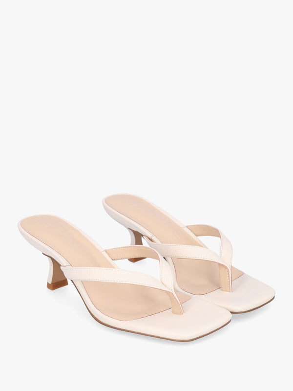 Eden Cream Leather Toe Post Kitten Heel Sandals
