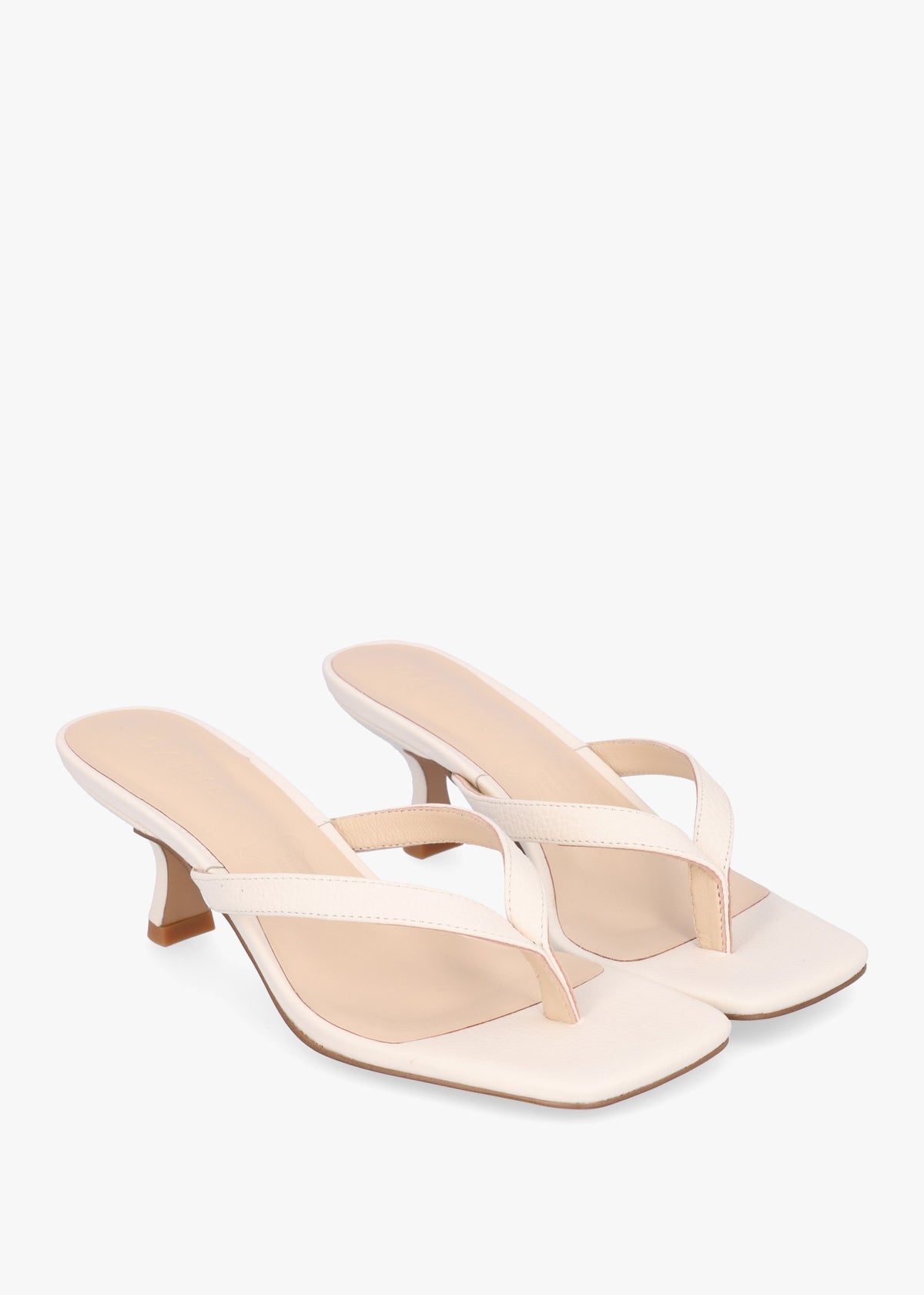 Eden Cream Leather Toe Post Kitten Heel Sandals