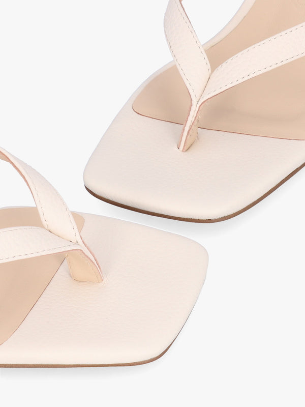Eden Cream Leather Toe Post Kitten Heel Sandals