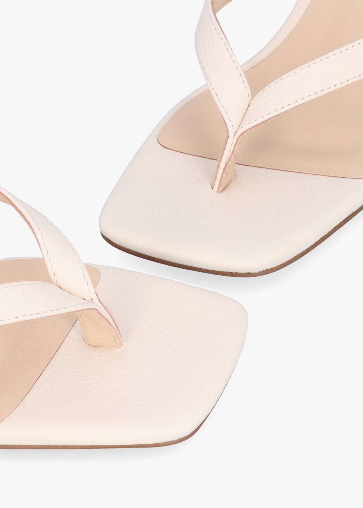 Eden Cream Leather Toe Post Kitten Heel Sandals