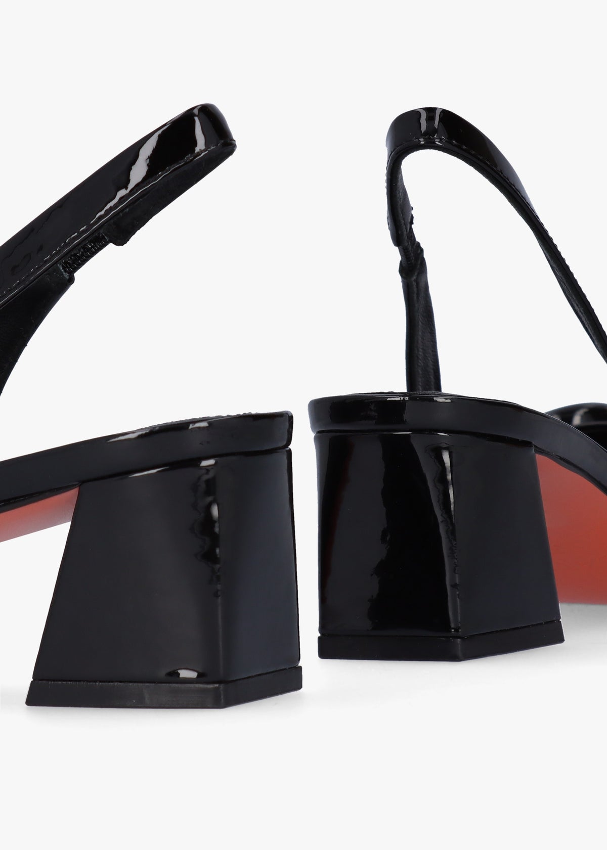 Sacha Black Patent Leather Block Heel Sling Backs
