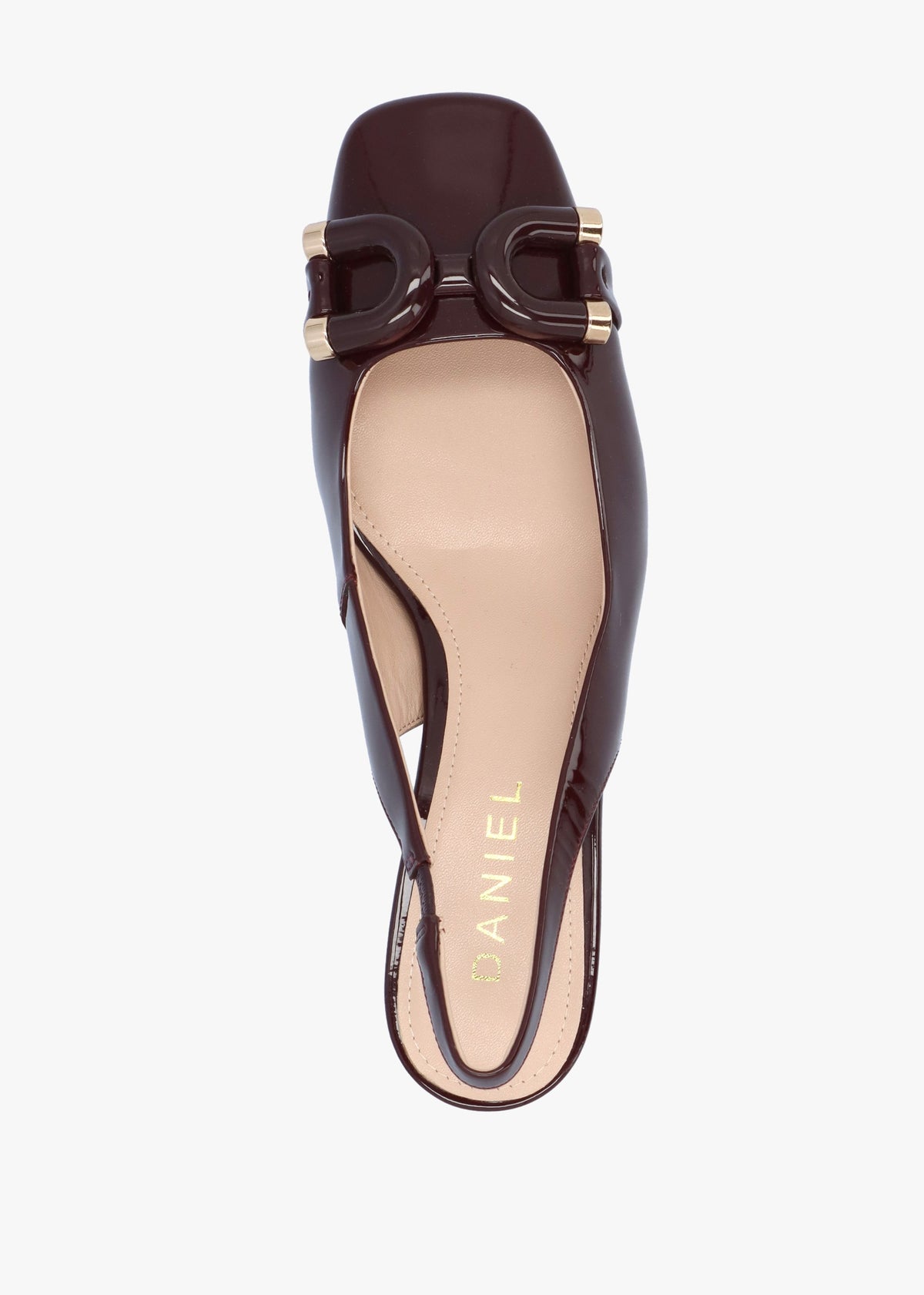 Sacha Burgundy Patent Leather Block Heel Sling Backs