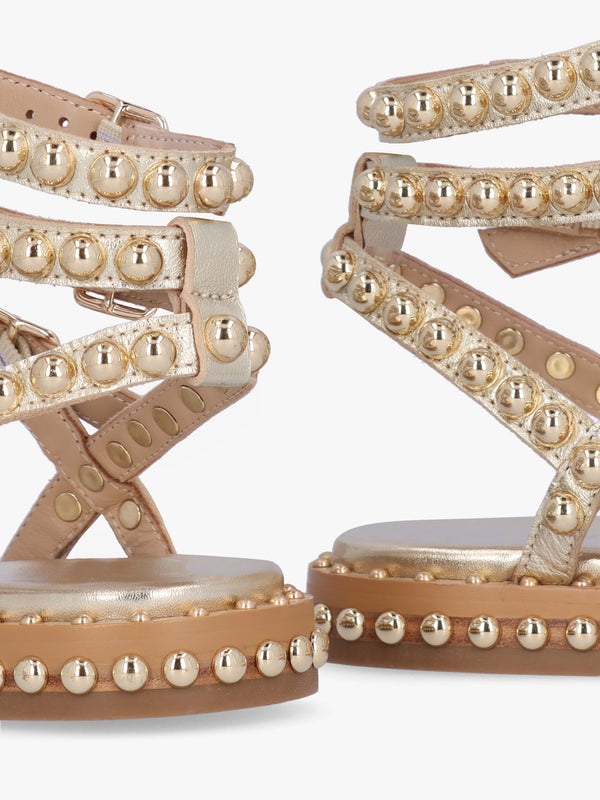 Eternal Gold Leather Studded Gladiator Sandals