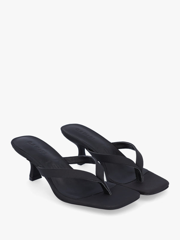 Eden Black Leather Toe Post Kitten Heel Sandals